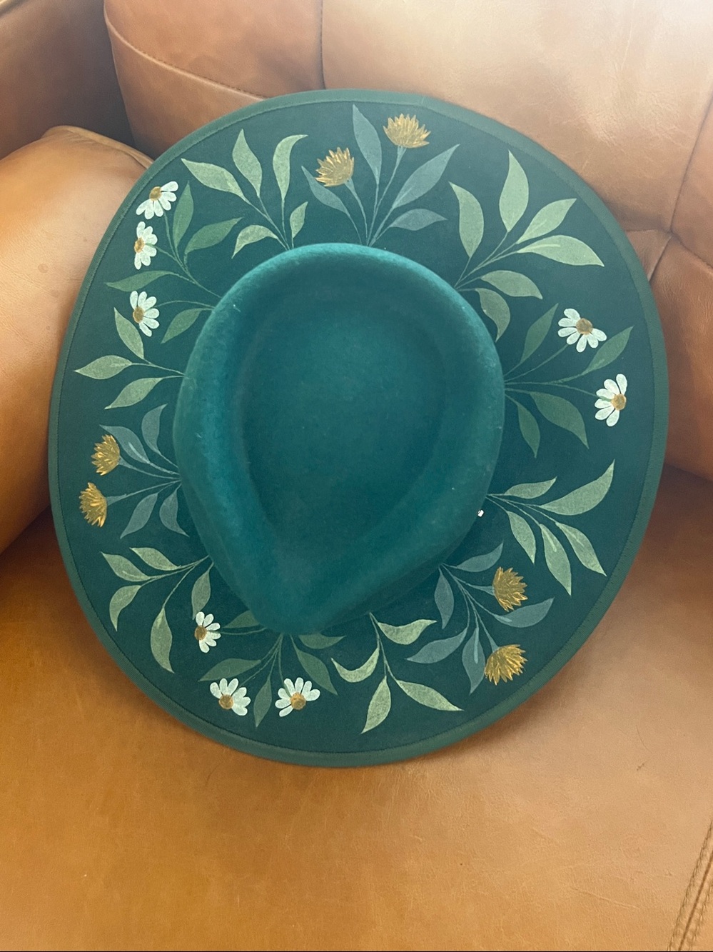 Luna Bloom custom handpainted Olive & Pique wide Brim hat Daisy wild flower OS